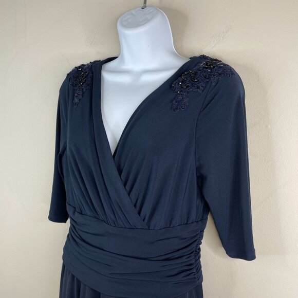 Vintage Y2K Womens Old Money Faux Wrap Dress 12 Petite Beaded Lace Flare Lorelai - Picture 14 of 14